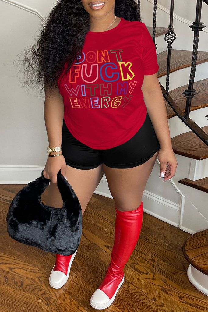 Goosudu Daily Print Letter O Neck T-Shirts