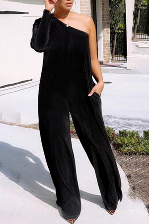 Goosudu Fashion Casual Korean Velvet Solid Color Strapless Jumpsuit