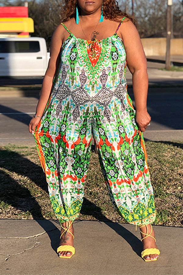 Goosudu Fashion Casual Sling Leaky Shoulder Loose Wide Leg Jumpsuit