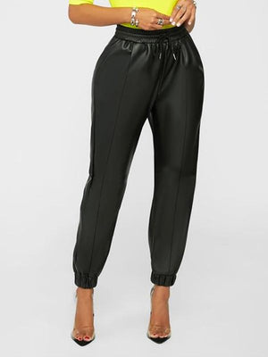 Goosudu Drawstring Faux-Leather Jogger Pants