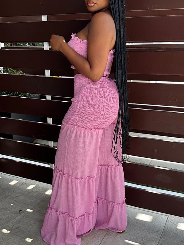 Goosudu Smocked Bandeau Top & Wide-Leg Pants Set