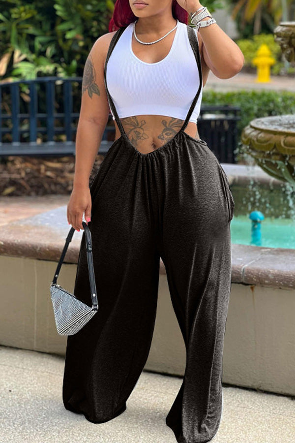 Goosudu Cozy Solid Color Knotted Wide Leg Overalls