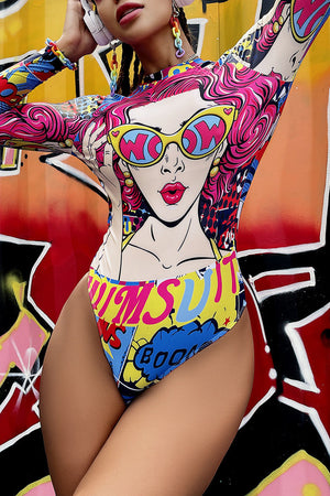 Goosudu Fashion Sexy Print Basic Long Sleeves Swimwears