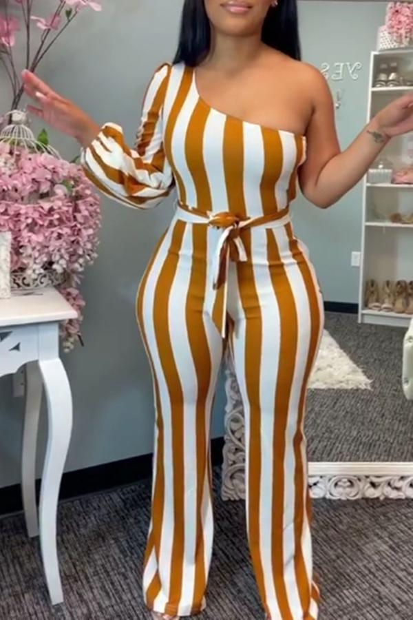 Goosudu Fashion Off Shoulder Belt Flared Jumpsuit