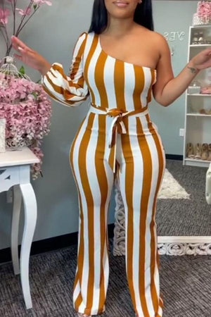 Goosudu Fashion Off Shoulder Belt Flared Jumpsuit