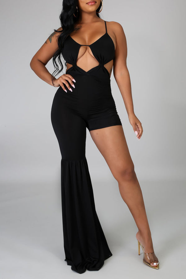 Goosudu Sling Hollow Irregular Solid Color Jumpsuit
