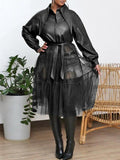 Goosudu Tulle-Combo Faux-Leather Jacket