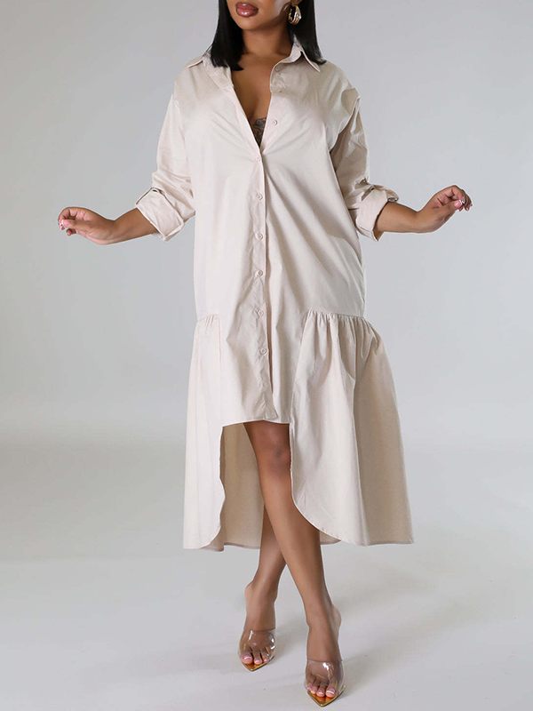 Goosudu Solid Asymmetric Shirt Dress