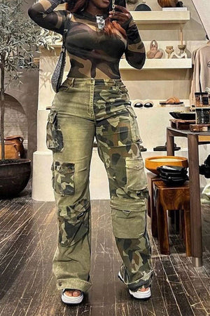Goosudu Camouflage Patchwork Cool Multi Pocket Pants