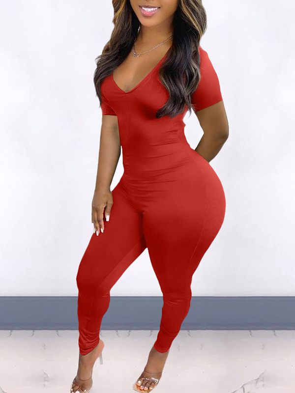 Goosudu V-Neck Drawstring Jumpsuit