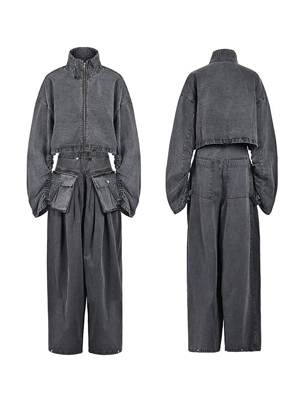 Goosudu Denim Jacket & Wide-Leg Pants Set