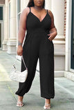 Goosudu Casual Plus Size Solid Color Pocket Sling Jumpsuits