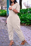 Goosudu Casual Solid Patchwork V Neck Straight Jumpsuits