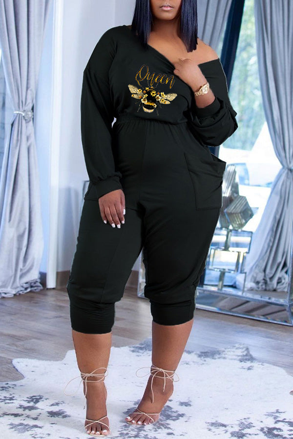 Goosudu Casual Off-Shoulder Printed Ruched Jumpsuit