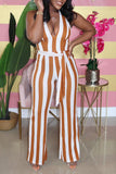 Goosudu Fashion Casual Colorful Striped Print Strappy Sexy Jumpsuit