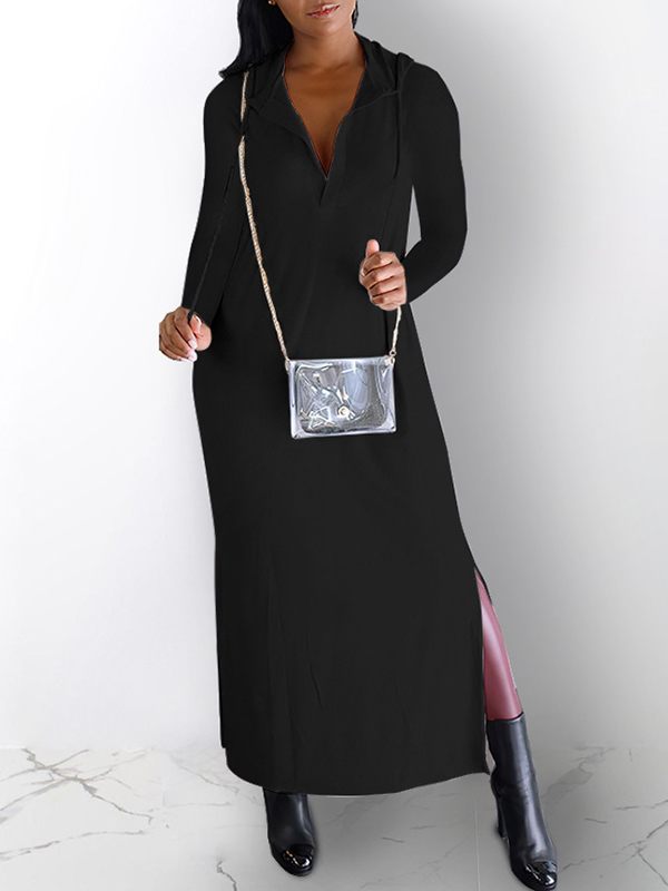 Goosudu Ripped-Back Slit Hoodie Dress