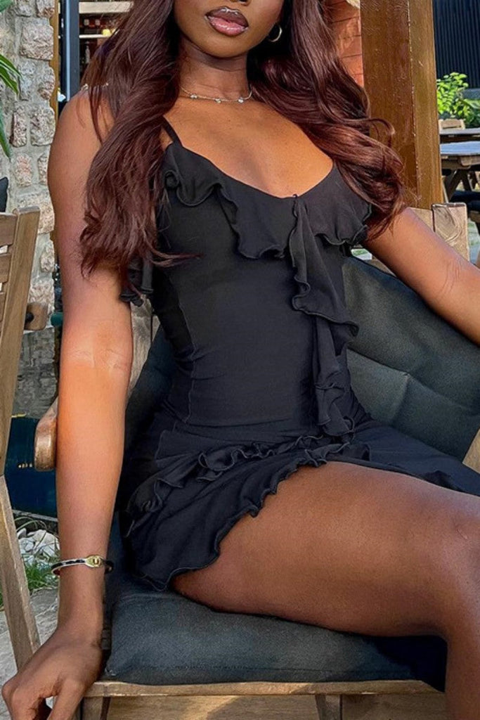 Goosudu Sexy Solid Backless Spaghetti Strap Sleeveless Dress Dresses