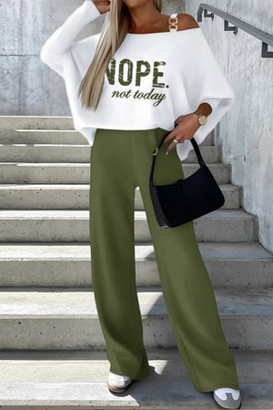 Goosudu Casual Patchwork Contrast Oblique Collar Long Sleeve Two Pieces