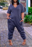 Goosudu Casual Solid Patchwork V Neck Straight Jumpsuits