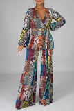 Goosudu Fashion Printed Flared Wide-leg Long-sleeved Jumpsuit