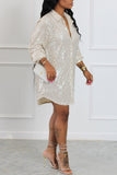 Goosudu Sexy Casual Solid Sequins Shirt Collar Shirt Dress Dresses