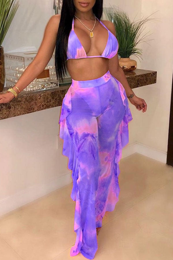 Goosudu Butterfly Print Mesh Elegant High Waist Bikini & Pants