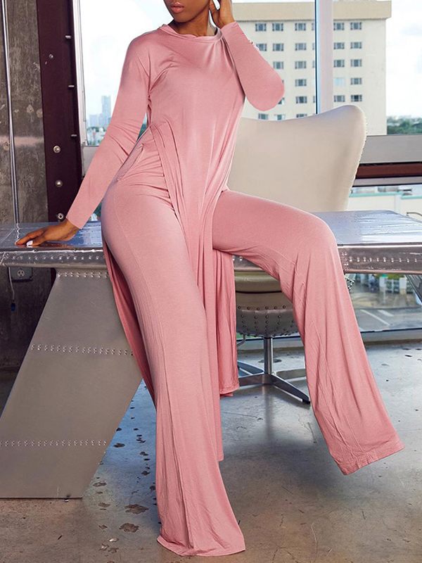 Goosudu Solid Side-Slit Tunic & Pants Set