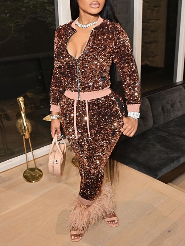 Goosudu Sequin Jacket & Jogger Pants Set