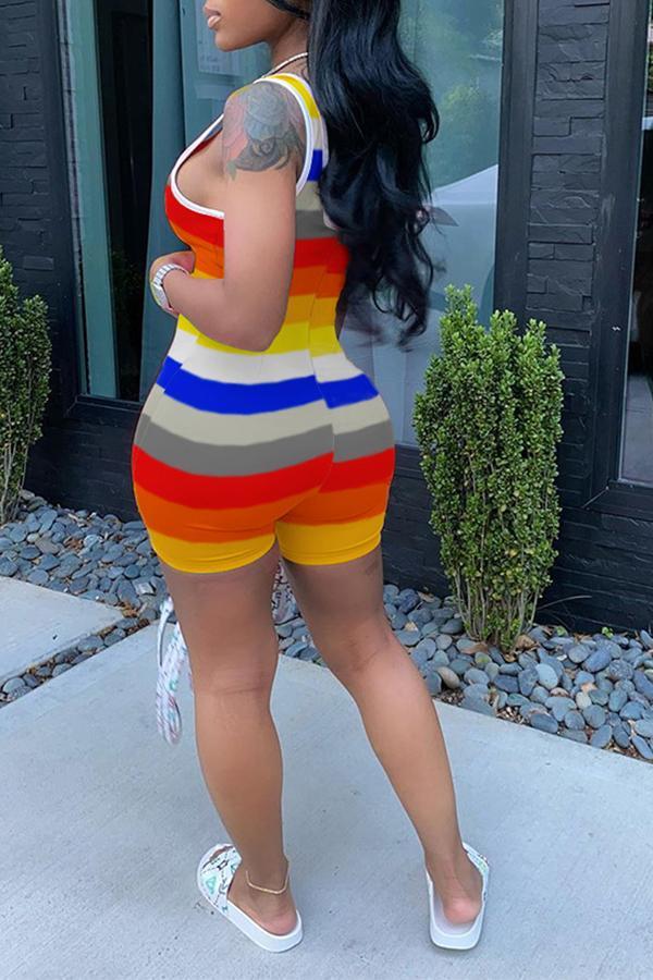 Goosudu Rainbow Striped Printed Sleeveless Romper