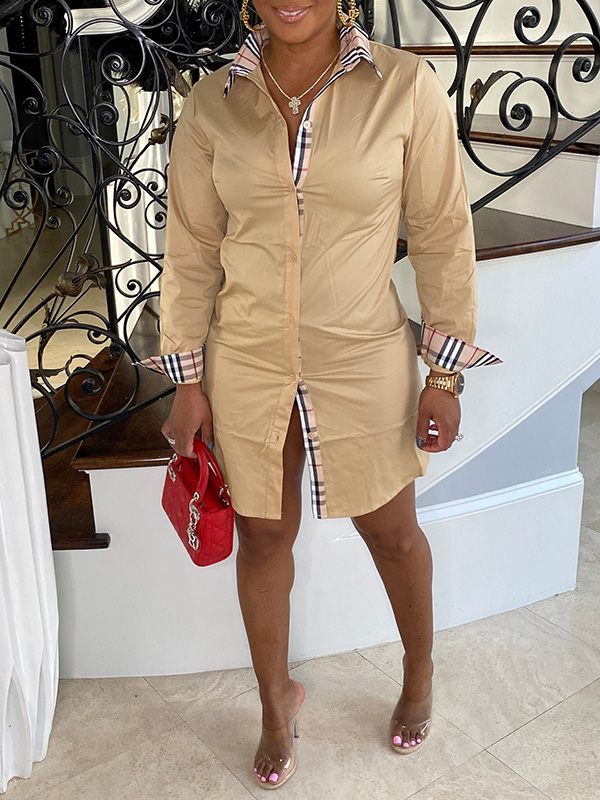 Goosudu Plaid Combo Shirt Dress