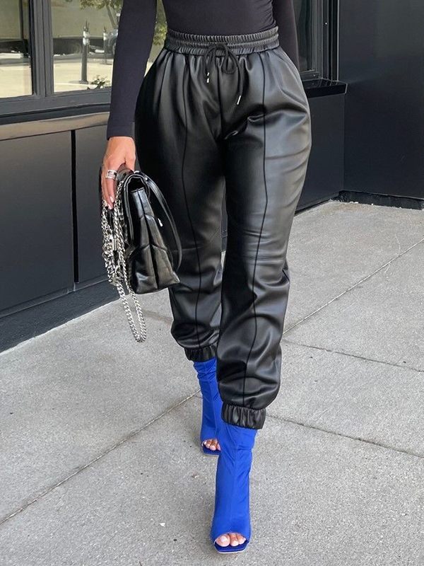 Goosudu Drawstring Faux-Leather Jogger Pants