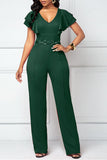 Goosudu Casual Fashion Layered Ruffle Sleeve V-Neck Jumpsuit