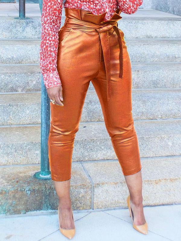 Goosudu Belted Faux-Leather Pants