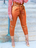 Goosudu Belted Faux-Leather Pants