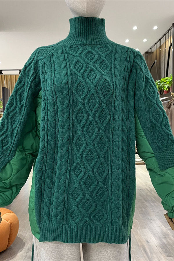 Goosudu Patchwork Unusual Drawstring Twist Knit Sweater