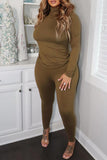 Goosudu Casual Daily Living Plain Solid Color Turtleneck Long Sleeve Two Pieces