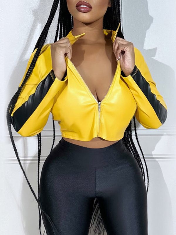 Goosudu Faux-Leather Zip-Front Jacket