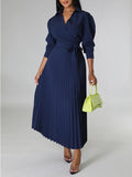 Goosudu Solid Pleated Shirt Dress