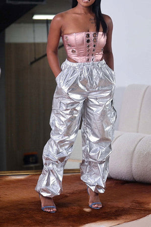 Goosudu Metallic Punk Multi Pocket Pants