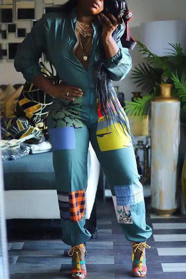 Goosudu Fashion Patchwork Zipper Plus Size Jumpsuit