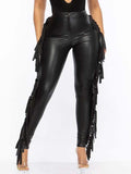 Goosudu Fringe-Combo Faux-Leather Pants