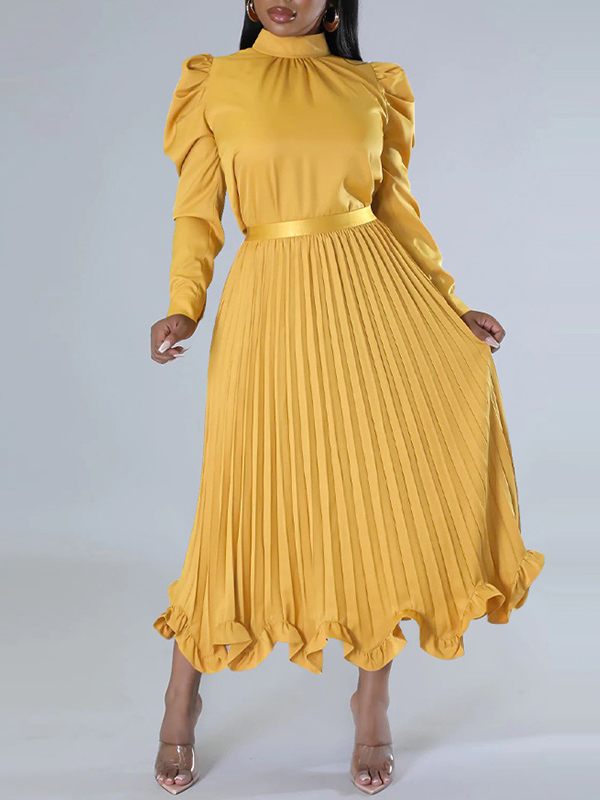 Goosudu Puff-Sleeve Top & Pleated Skirt Set