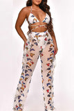 Goosudu Butterfly Print Mesh Elegant High Waist Bikini & Pants