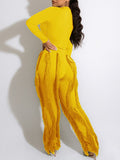 Goosudu Solid Bodysuit & Fringe Pants Set
