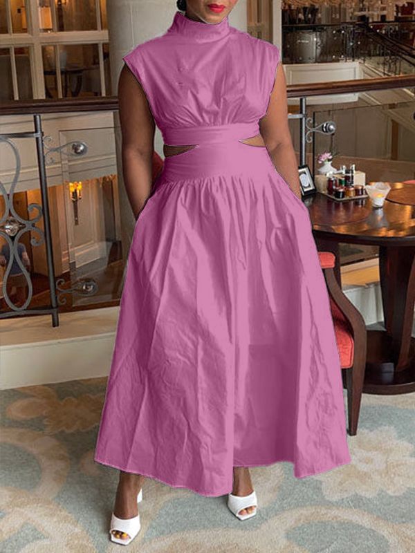 Goosudu Solid Cutout-Waist Ruched Dress