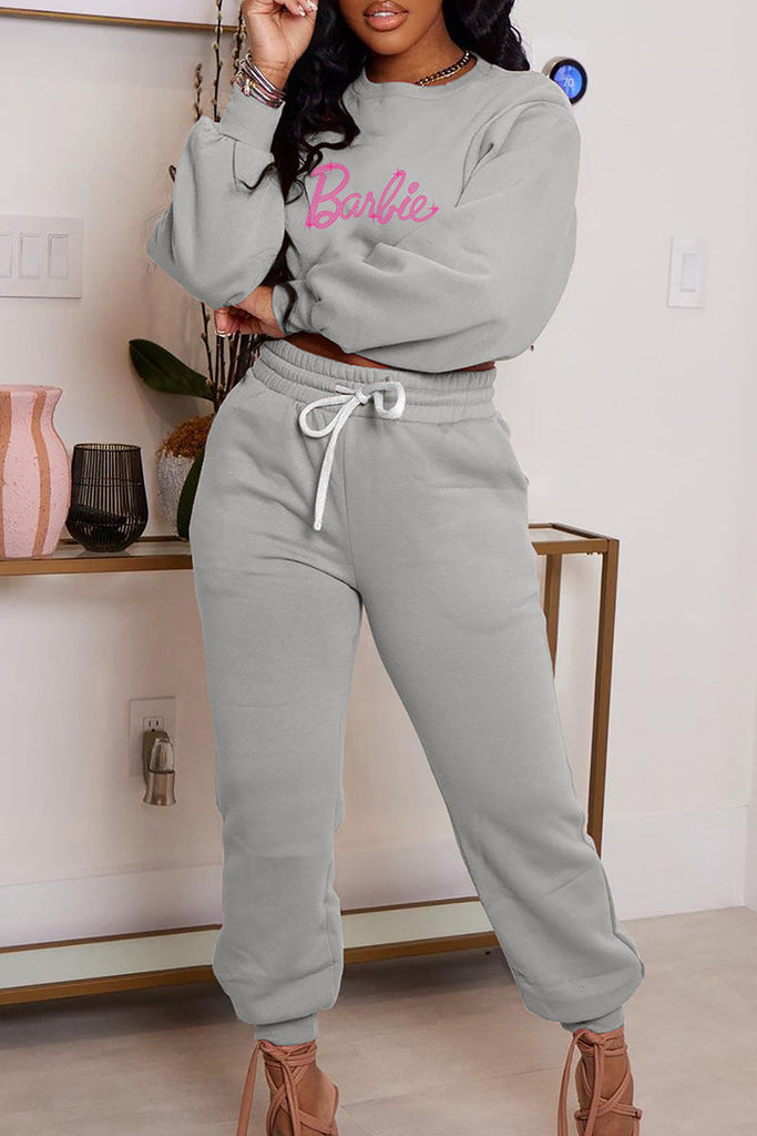 Goosudu Casual Letter Hot Drilling Patchwork O Neck Long Sleeve Two Pieces