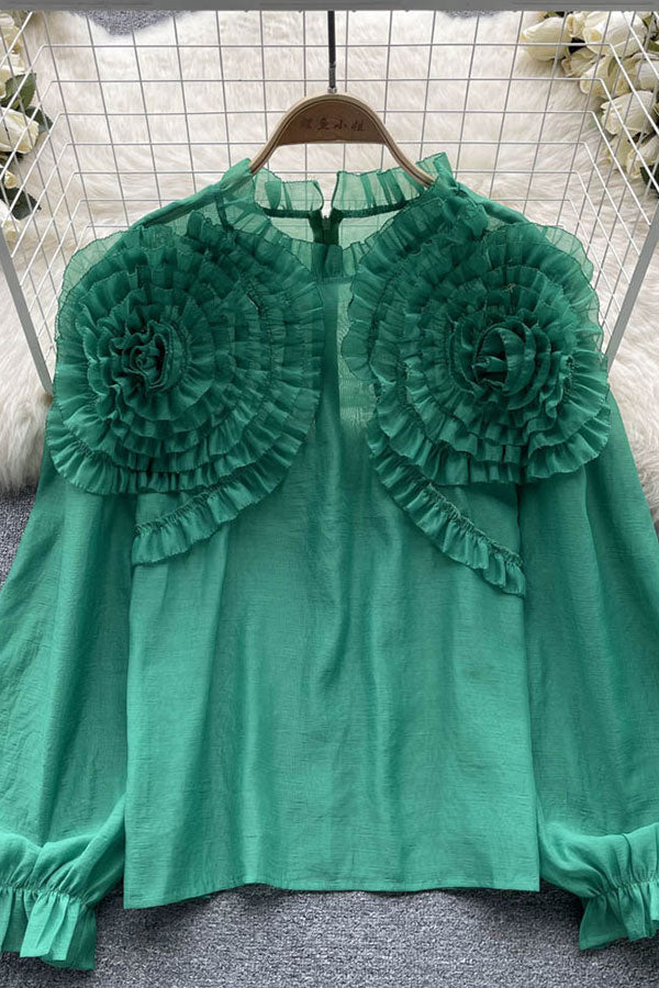 Goosudu 3D Flower Design Urban Lantern Sleeve Blouse
