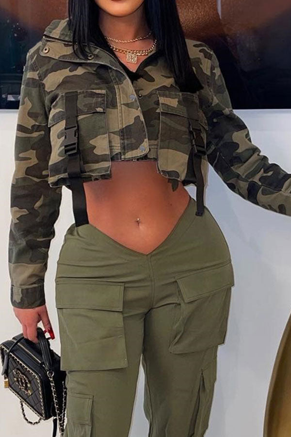 Goosudu Camouflage Cool Big Pocket Buckled Jacket