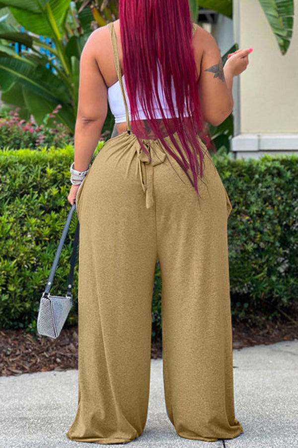 Goosudu Cozy Solid Color Knotted Wide Leg Overalls
