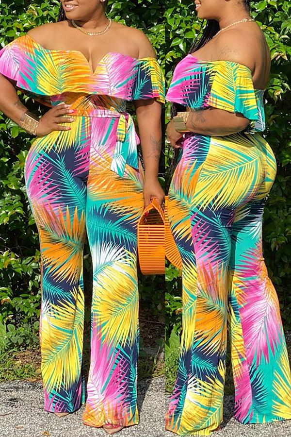 Goosudu Bohemian Off Shoulder Ruffled Halter Jumpsuit